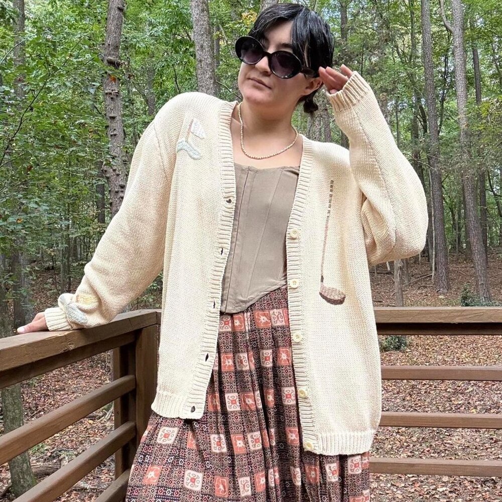 SOLD / AMAZING VINTAGE cream y2k LIZ CLAIBORNE GOLF knot knit cardigan! - Picture 4 of 8